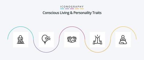 Concious Living And Personality Traits Line 5 Icon Pack Including high. five. stress. best. helping vector