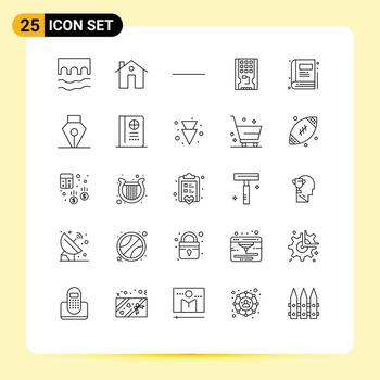 Pack of 25 Modern Lines Signs and Symbols for Web Print Media such as book solid buildings hardware disk Editable Vector Design Elements