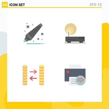 paquete de interfaz de usuario de 4 iconos planos básicos de dispositivos de red de conexión de dinero de regreso a la escuela elementos de diseño vectorial editables vector