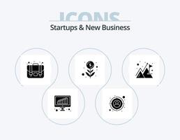 Startups And New Business Glyph Icon Pack 5 Icon Design. mountain. goal. case. money plant. finance vector