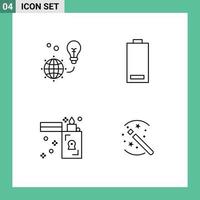 Set of 4 Modern UI Icons Symbols Signs for protection low light bulb electric flame Editable Vector Design Elements