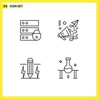 Line Pack of 4 Universal Symbols of device drawing key marketing bolt Editable Vector Design Elements