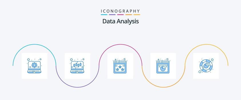 Data Analysis Blue 5 Icon Pack Including focus analysis. graph. analysis. database. rating star vector
