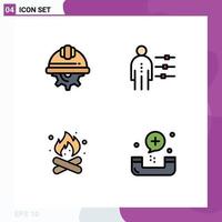 4 User Interface Filledline Flat Color Pack of modern Signs and Symbols of cap recruitment labor employee camping Editable Vector Design Elements