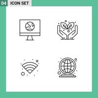4 Universal Line Signs Symbols of app wifi internet protect earth Editable Vector Design Elements