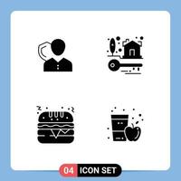 Pictogram Set of 4 Simple Solid Glyphs of security property person shield fast food Editable Vector Design Elements