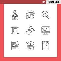 Group of 9 Modern Outlines Set for setting scroll network school error Editable Vector Design Elements