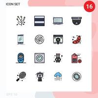 16 Flat Color Filled Line concept for Websites Mobile and Apps mobile surveillance coding security device Editable Creative Vector Design Elements