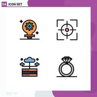 Pack of 4 Modern Filledline Flat Colors Signs and Symbols for Web Print Media such as bulb hosting gear focus server Editable Vector Design Elements