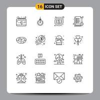 16 Universal Outlines Set for Web and Mobile Applications celebration list about study timetable reading time Editable Vector Design Elements