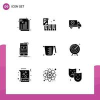 Mobile Interface Solid Glyph Set of 9 Pictograms of cooking mobile shipping video music Editable Vector Design Elements