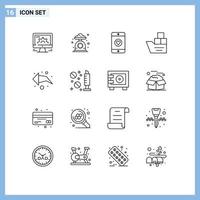 16 Universal Outlines Set for Web and Mobile Applications ship logistic kitchen scale good business Editable Vector Design Elements