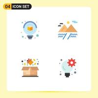 Group of 4 Modern Flat Icons Set for bulb sale camping box business Editable Vector Design Elements