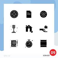 Mobile Interface Solid Glyph Set of 9 Pictograms of buildings traffic report life fan Editable Vector Design Elements