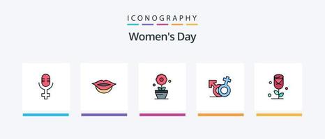 Womens Day Line Filled 5 Icon Pack Including women. female. women. eight. face. Creative Icons Design vector