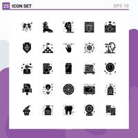 Modern Set of 25 Solid Glyphs Pictograph of media camera process data storage data center Editable Vector Design Elements