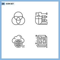 Set of 4 Modern UI Icons Symbols Signs for circles computing mouse pencil world Editable Vector Design Elements