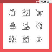 9 Thematic Vector Outlines and Editable Symbols of devices wedding window heart cake Editable Vector Design Elements