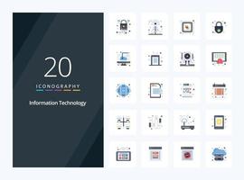 20 iconos de color plano de tecnología de la información para la presentación vector