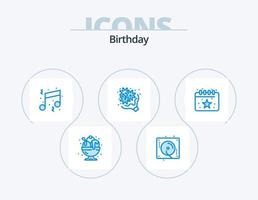 Birthday Blue Icon Pack 5 Icon Design. love. flower. party. birthday. note vector