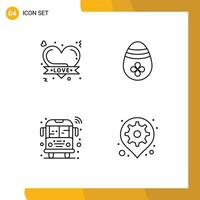 4 Universal Line Signs Symbols of badge public romantic heart easter egg transport Editable Vector Design Elements