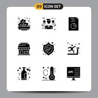 9 Universal Solid Glyphs Set for Web and Mobile Applications shield protection protection webshop shop Editable Vector Design Elements