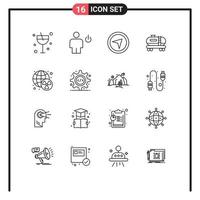 Mobile Interface Outline Set of 16 Pictograms of waste nuclear standby pollution oil Editable Vector Design Elements