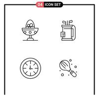 Mobile Interface Line Set of 4 Pictograms of boiled stick egg club timer Editable Vector Design Elements