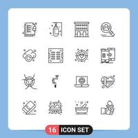 16 User Interface Outline Pack of modern Signs and Symbols of cloud search buildings profile shops Editable Vector Design Elements