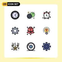 Universal Icon Symbols Group of 9 Modern Filledline Flat Colors of light bulb timepiece spa leaves Editable Vector Design Elements