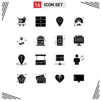 16 Thematic Vector Solid Glyphs and Editable Symbols of wearing person minimize man pin Editable Vector Design Elements