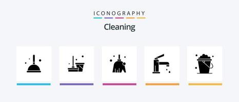 paquete de iconos de glifo 5 de limpieza que incluye . piso. baño. limpieza. ducha. diseño de iconos creativos vector