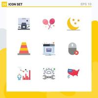 9 Universal Flat Color Signs Symbols of computers notification moon email construction Editable Vector Design Elements