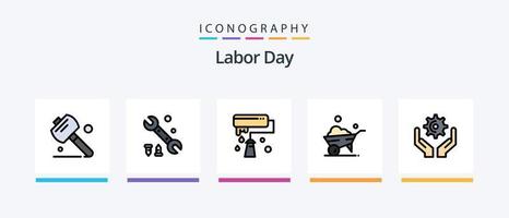 Labor Day Line Filled 5 Icon Pack Including hand . paint . invite. card. Creative Icons Design vector