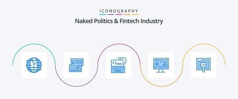 paquete de íconos azules 5 de política desnuda e industria fintech que incluye ingresos. regulación fiscal. débito. en línea. digital vector