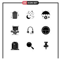 9 Universal Solid Glyphs Set for Web and Mobile Applications online internet fireworks gaming protection Editable Vector Design Elements