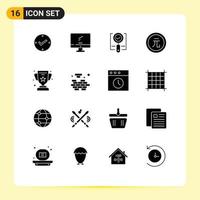Set of 16 Commercial Solid Glyphs pack for finance coin pc business ok Editable Vector Design Elements