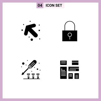 Group of 4 Modern Solid Glyphs Set for arrow tool lock secure password native Editable Vector Design Elements