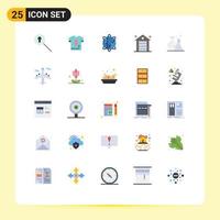 25 Universal Flat Color Signs Symbols of flask real computing office building Editable Vector Design Elements