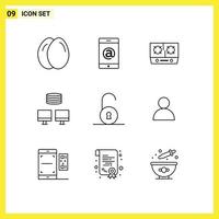 Set of 9 Commercial Outlines pack for mane padlock kitchen circular sync Editable Vector Design Elements