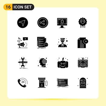 Modern Set of 16 Solid Glyphs and symbols such as todo marketing security audio spring Editable Vector Design Elements