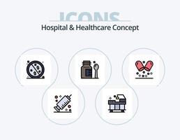 línea de concepto de hospital y atención médica lleno de icono paquete 5 diseño de icono. . salud. médico vector