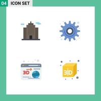 Mobile Interface Flat Icon Set of 4 Pictograms of architecture globe cog tool cube Editable Vector Design Elements