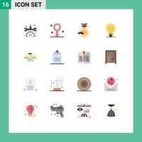 Flat Color Pack of 16 Universal Symbols of security lightbulb dad invention idea Editable Pack of Creative Vector Design Elements