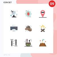 paquete de 9 signos y símbolos de colores planos modernos para medios de impresión web, como elementos de diseño de vectores editables de sombrero de verano de impresión de quema de basura