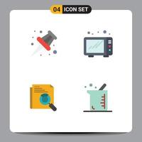 Editable Vector Line Pack of 4 Simple Flat Icons of marker page search food page bigger Editable Vector Design Elements