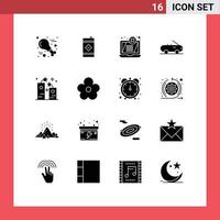 Modern Set of 16 Solid Glyphs and symbols such as holidays firecracker display celebration cabriolet Editable Vector Design Elements