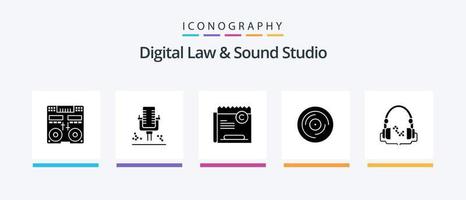 Digital Law And Sound Studio Glyph 5 Icon Pack Including scratching. dj. recording. beat. right. Creative Icons Design vector