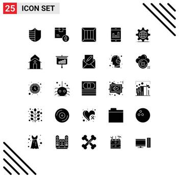conjunto de glifos sólidos de interfaz móvil de 25 pictogramas de gráficos de engranajes análisis de productos elementos de diseño de vectores editables logísticos