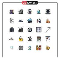 Set of 25 Modern UI Icons Symbols Signs for computer training supermarket meditation mobile security Editable Vector Design Elements